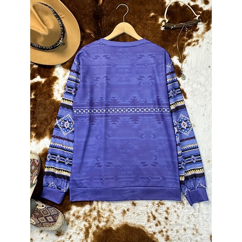 Women's Pullover Sweatshirt Hoodies Graphic Geometric Tribal Fashion Casual Long Sleeve Crew Neck Round Neck Regular Tops Street Dailywear Print Pink Blue Purple Spring Fall Winter3