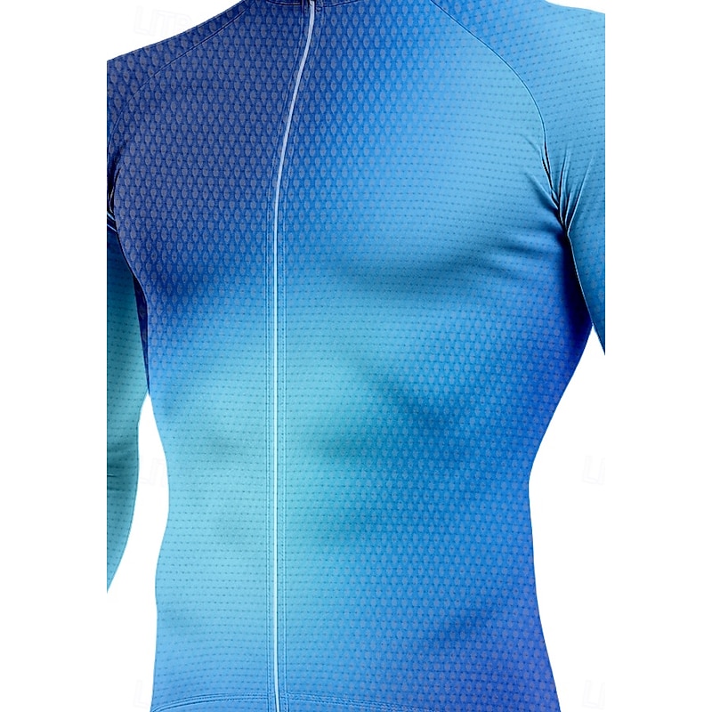 Men's Tops Cycling Jersey Graphic Gradient Long Sleeve Bike Jersey Top with 3 Rear Pockets Sun Sun Protection Sunscreen Quick Dry Sports Blue Clothing Apparel3