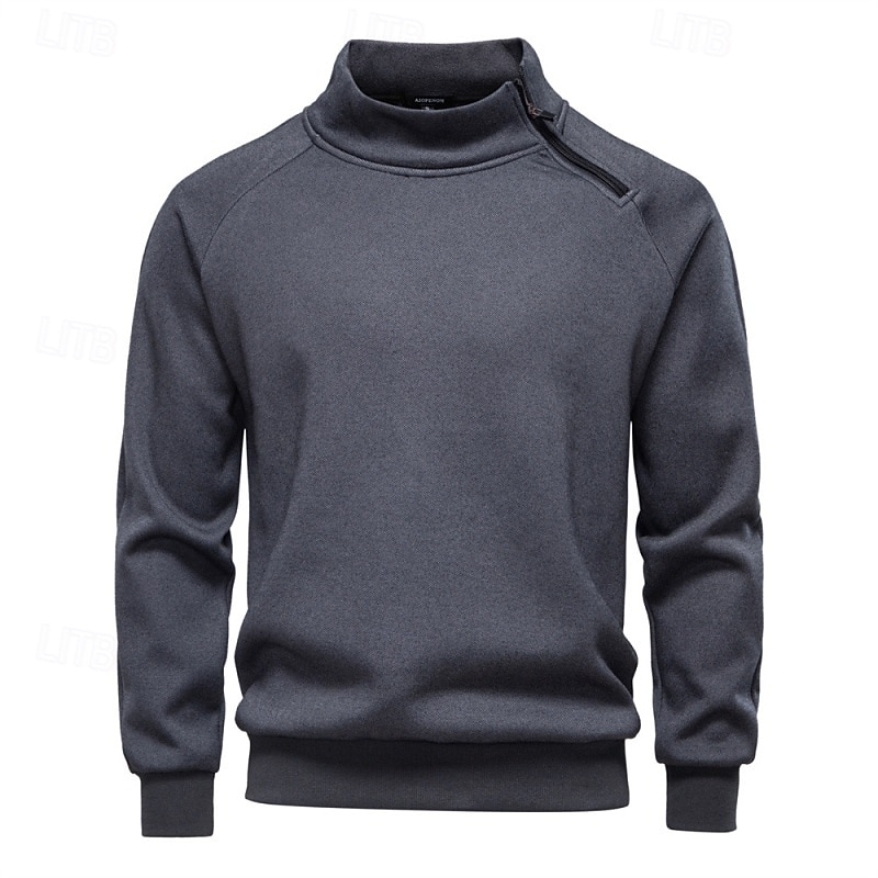 Men's Sweatshirt Fleece Hoodie Quarter Zip Sweatshirt Tactical Hoodie Black Gray High Neck Plain Zipper Sports & Outdoor Casual Daily Streetwear Cool Sportswear Fall Spring &  Fall Clothing Apparel