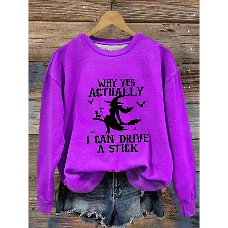 Halloween Women's Pullover Sweatshirt Witch Graphic Letter Fashion Casual Long Sleeve Crew Neck Regular Tops Street Dailywear Casual Print Blue Purple Orange Green Gray Fall Winter3