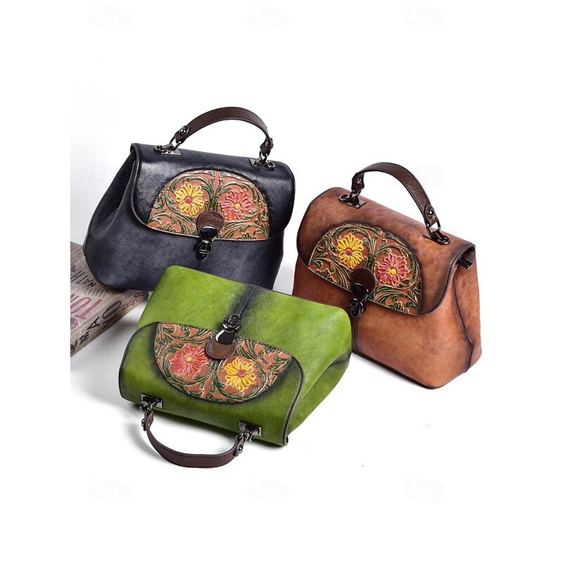 Women's Vintage Floral Embroidered Leather Handbag – Stylish Shoulder Bag with Floral Design, Ideal for Casual Everyday Wear and Dates3