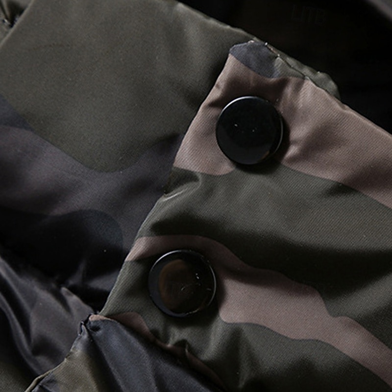 Men's Puffer Vest Vest Gilet Vacation Daily Date Fashion Casual Winter Pocket Polyester Warm Comfortable Camouflage Zipper Hooded Regular Fit Black Green Light Grey Vest4