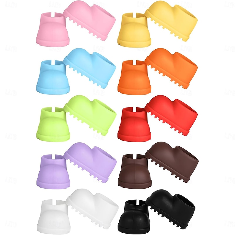 10 Pair Doll Shoes for 17cm Doll Cute Mini Shoes Accessories for 17cm Dolls Sitting Standing Series Silicone Doll Rain Shoes Boots(No Doll)