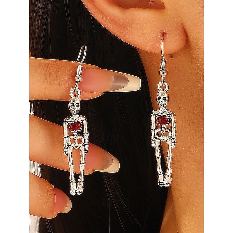 Women's Halloween Gothic Dangle Earrings Set — Assorted Skeleton, Skull & Blood Sword Drops, Lightweight Alloy Hook Design with Red Enamel Accents, Statement Jewelry for Costume Parties4