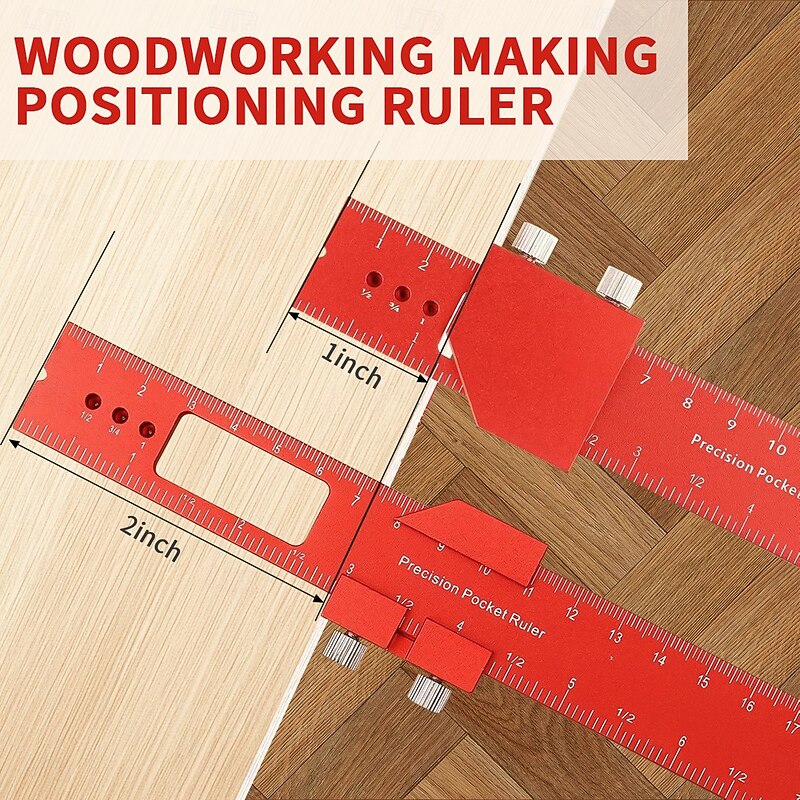 Precision Pocket Ruler T-Type Scribing Ruler Carpenty Square T Track Ruler Inch and Metric Measuring Marking Ruler With Slide Stop