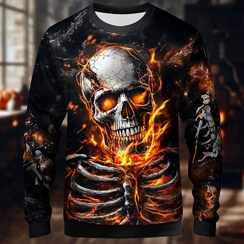 Halloween Day of the Dead Skull Men's Reaper Sweatshirt Punk Party Long Sleeve Crew Neck Vacation Red Blue Crewneck 3D All Seasons Designer2