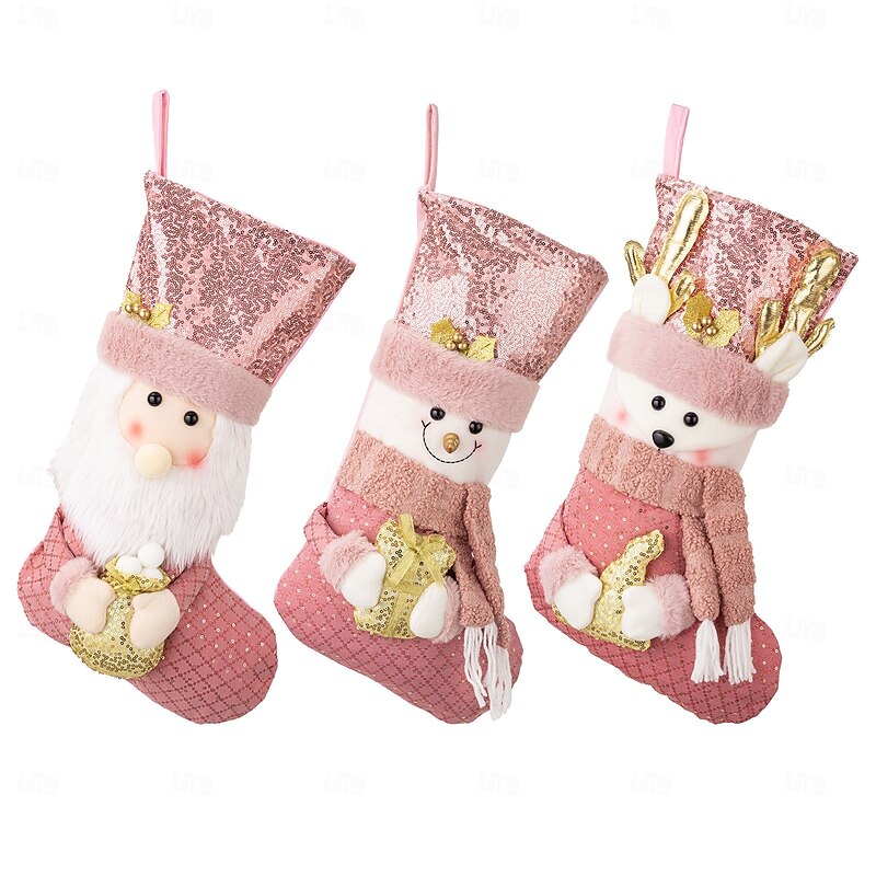 Christmas Stocking European Style Pink Sequin Holiday Sock Luxury Gift Bag for Christmas Presents Home Fireplace Festive Party Seasonal Decoration Accessory4