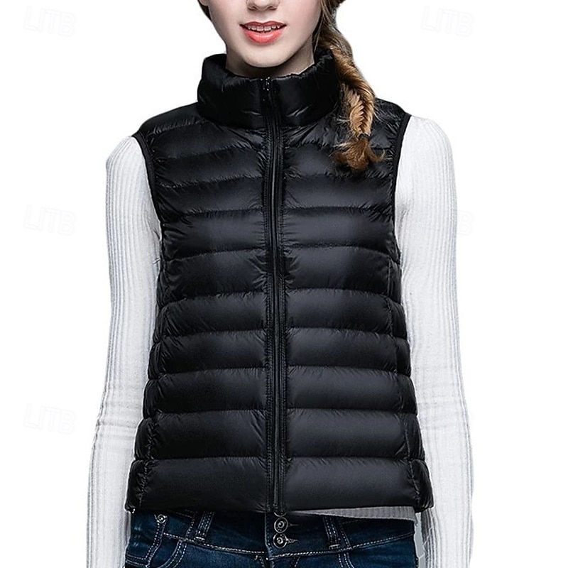 Women's Puffer Vest Vest Warm Comfortable Zipper Pocket Fashion Modern Casual Plain Going out Weekend Zipper Regular Stand Collar Regular Fit Sleeveless Outerwear Black Pink Wine Winter2
