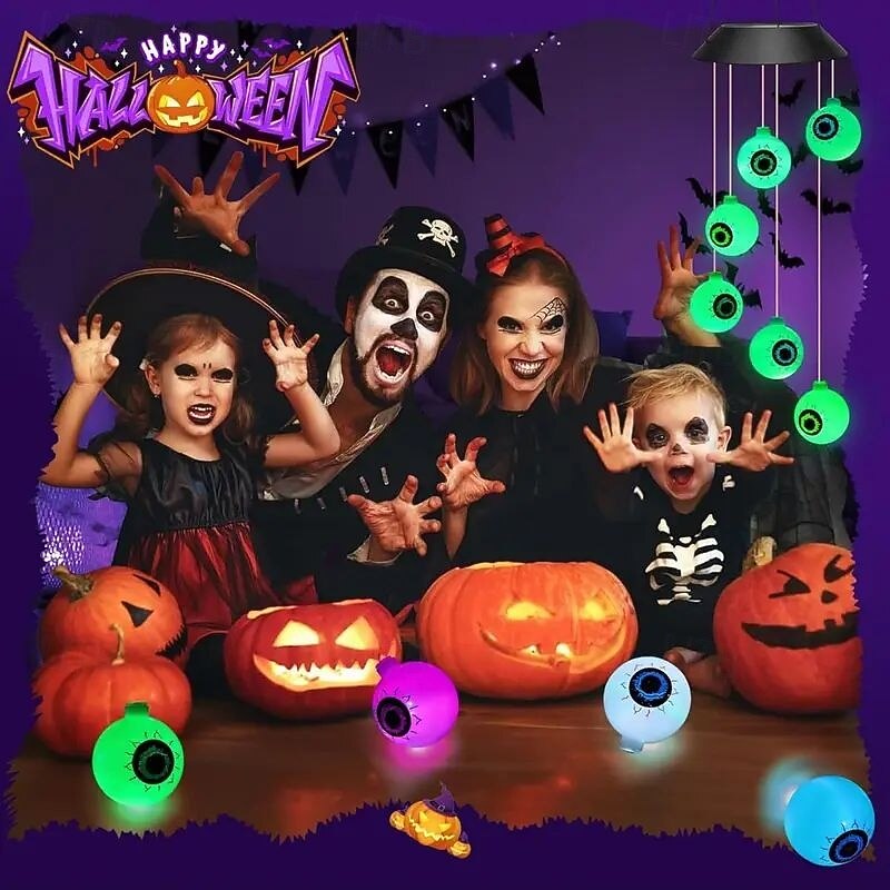 Solar Halloween Eyeball Wind Chime Light Waterproof Outdoor Indoor Hanging Decoration for Yard Porch Patio Window Evil Spirit Party Decoration4