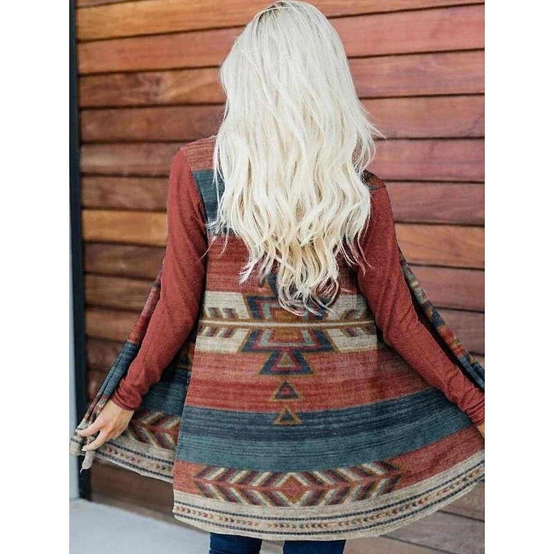 Women's Casual Jacket Warm Comfortable Irregular Hem Open Front Elegant Vintage Fashion Modern Street Casual Athleisure Daily Long Collarless Loose Fit Long Sleeve Outerwear White Red Green Fall3