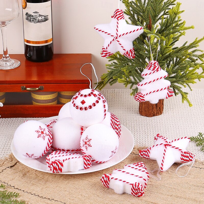 3pcs Christmas Jute and Foam Ornament Balls, Star-Shaped Decorative Hanging Balls, Festive Holiday Tree Decorations, Boxed Set for Seasonal Home Decor4