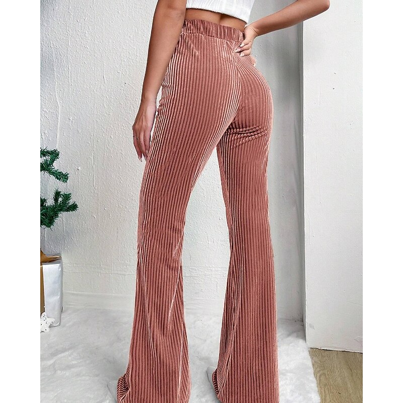 Women's Wide Leg Corduroy Pants Slacks Streetwear Casual Full Length Natural Plain Elastic Waist Comfy Outdoor Vacation Going out Wine Peacock Blue Pink Khaki Fall Regular Fit4