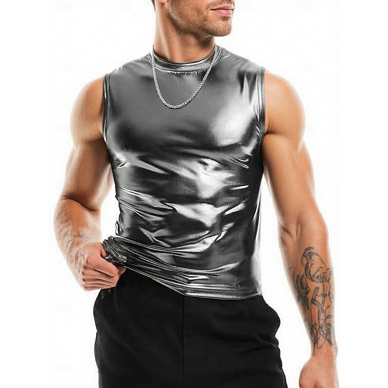 Men's Tank Top Sleeveless Crew Neck Summer Plain Punk Fashion Designer Outdoor Casual Fitness Silver Gold Top Tee for Men2