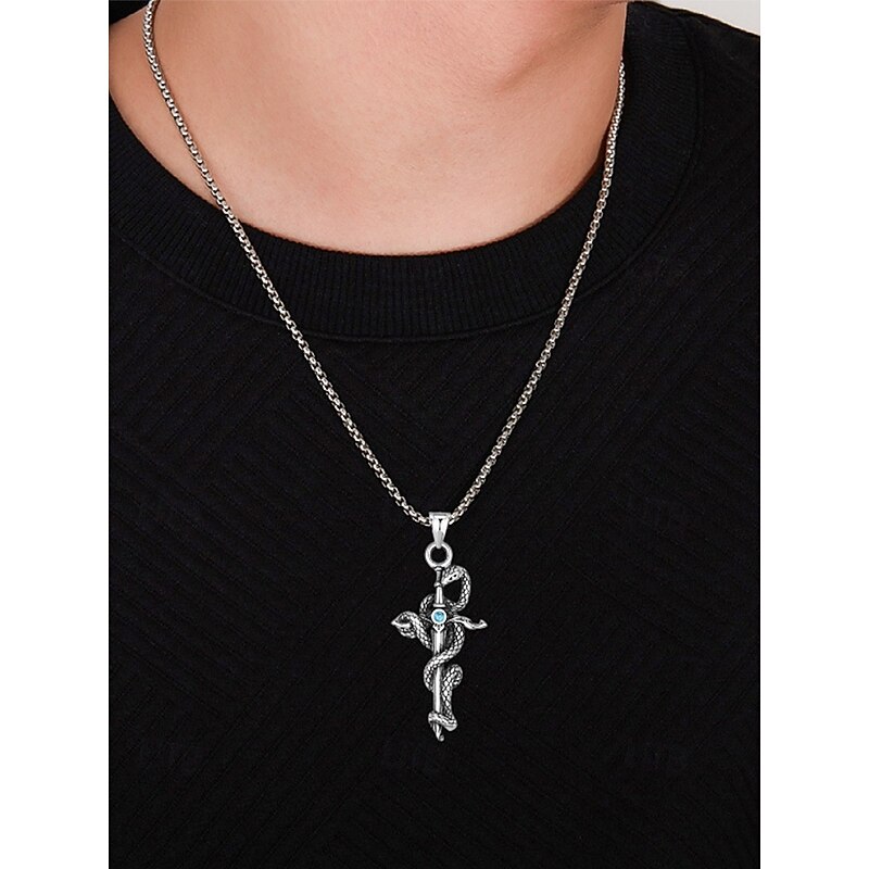 Men's Halloween Titanium Steel Snake Sword Pendant Necklace – Gothic Punk Cross Chain Jewelry for Costume Parties, Cosplay and Daily Fashion2