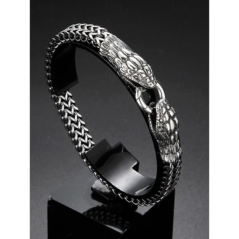 Men's Halloween Snake Head Bracelet – Stainless Steel Gothic Punk Chain Bangle Jewelry for Parties, Cosplay and Nightlife3