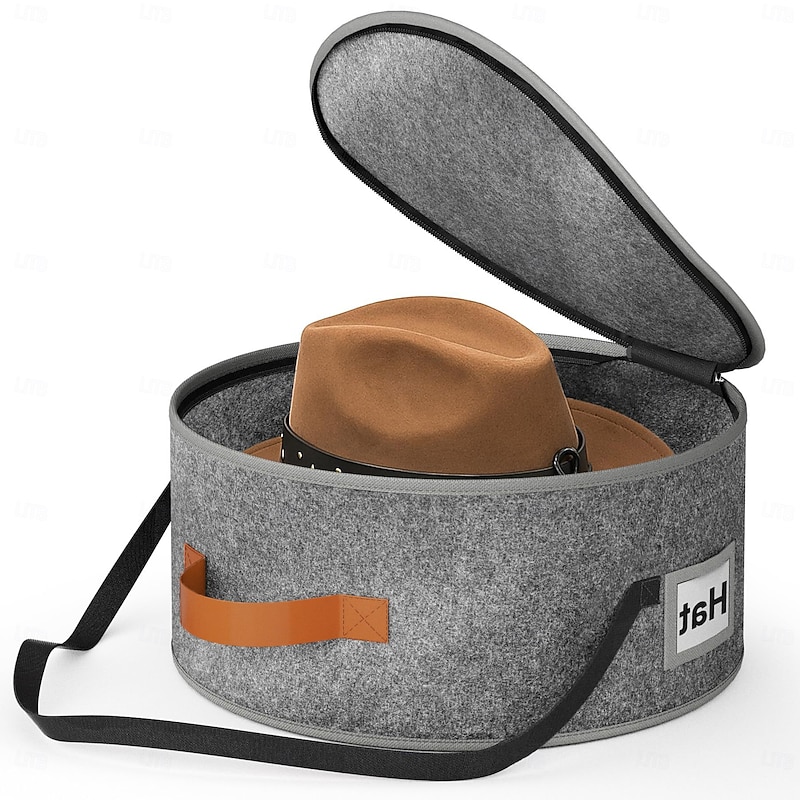 Foldable Felt Hat Storage Box Large Size with Lid and Handle – Round Travel Hat Organizer for Men and Women, Cowboy Hat Storage Bag, Clothes and Stuffed Animal Storage