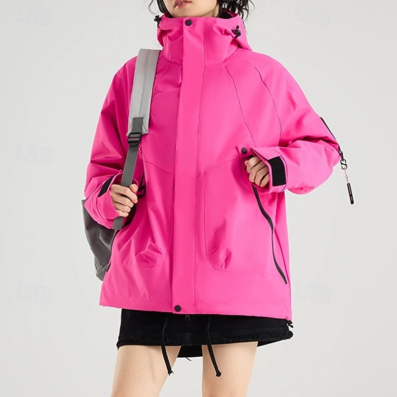 Women's Trench Coat Waterproof Rain Jackets Rain Coats Waterproof Windproof Zipper Pocket Fashion Outdoor Plain Going out Weekend Zipper Regular Hooded Regular Fit Long Sleeve Outerwear Light Pink3