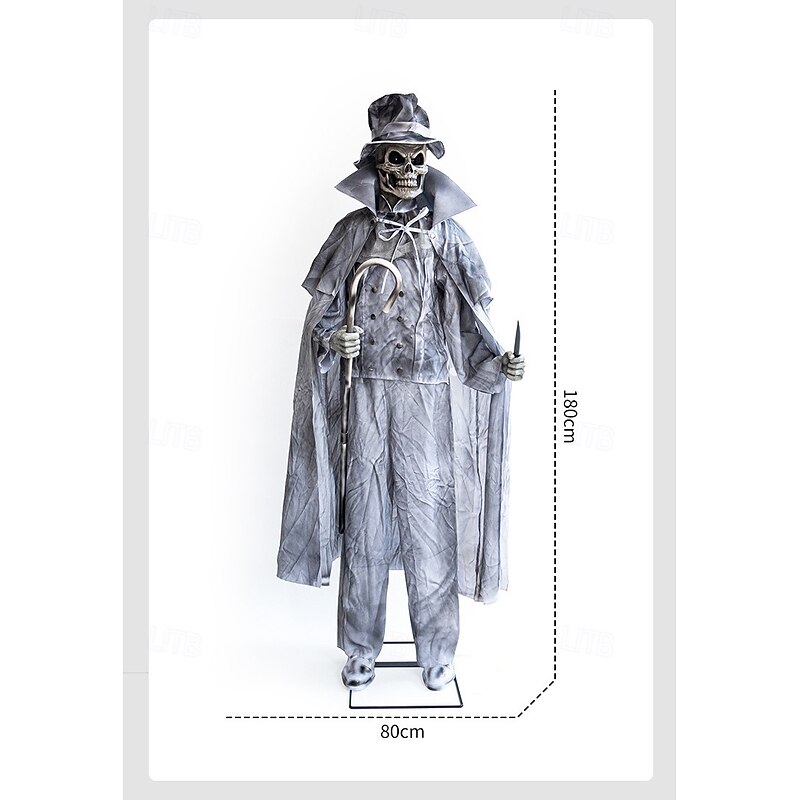 Fun Costumes Animated Ghostly Gentleman Jack Outdoor Decoration, Grey Spooky Sound Red Light-Up Eyes Decor - Standard, Gray4