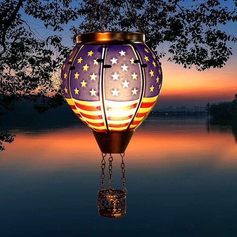 Hot Air Balloon Solar Lantern Outdoor  Orange Red Waterproof Hanging Solar Powered Light with Shepherd Hook for Garden Patio Porch Tree Gazebo Holiday Decoration Gift3