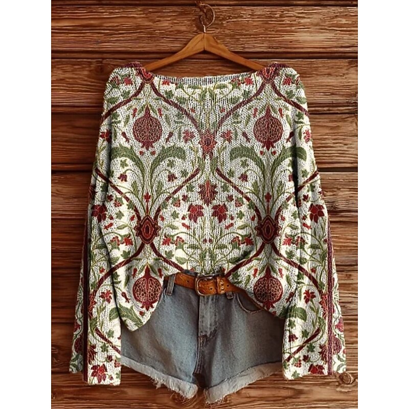 Women's Sweater Casual Soft Geometric Color Block Stylish Modern Long Sleeve Crew Neck Regular Tops Daily Holiday Print Black White Purple Khaki Spring Fall Winter4