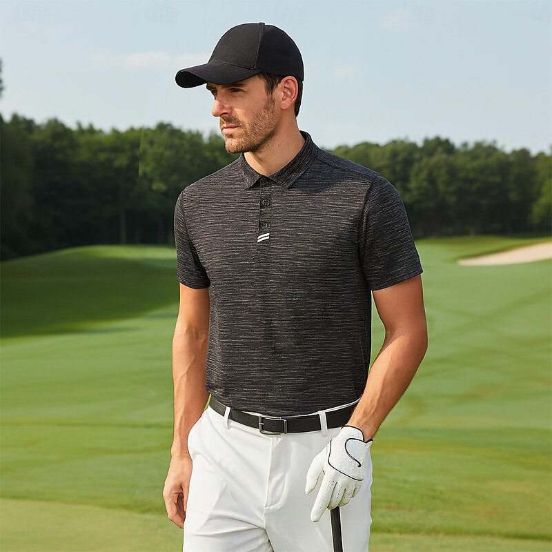 Men's Sports Polo Shirts Golf Shirt Casual Sports Lapel Short Sleeve Fashion Basic Plain Buttons Summer Regular Fit Black Sports Polo Shirts2