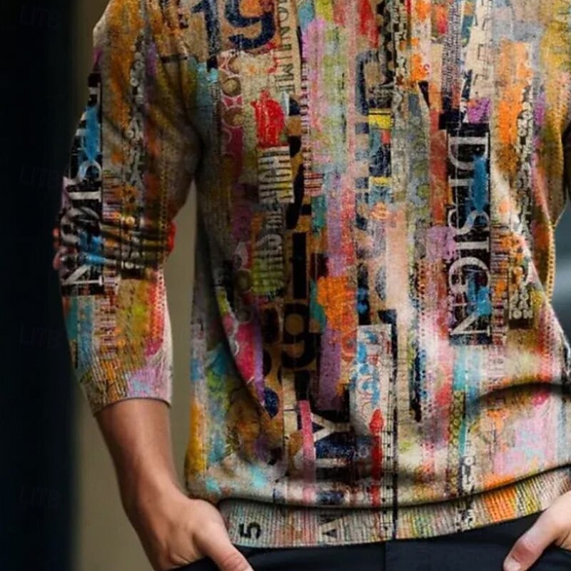 Men's Color Block Graffiti Pullover Sweater Jumper Knitwear Crewneck Casual Vacation Street Daily 3D Print Keep Warm Long Sleeve Spring Fall Winter Multi Color2