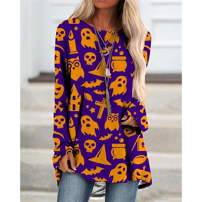 Women's Mini Dress Sweatshirt Dress Casual Dress Fashion Modern Outdoor Halloween Daily Regular Fit Pumpkin Long Sleeve Crew Neck Black Blue Purple Orange Spring Fall3