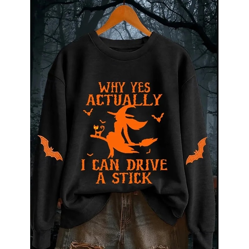 Halloween Women's Pullover Sweatshirt Witch Graphic Fashion Casual Long Sleeve Crew Neck Round Neck Regular Tops Street Dailywear Casual Print Black Purple Orange Green Fall Winter Spooky Island