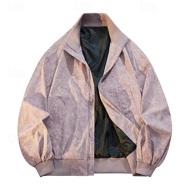 Men's Jacket Casual Jacket Outdoor Vacation Warm Zipper Pocket Fall Winter Plain Fashion Streetwear Standing Collar Regular Black Pink Brown Grey Jacket4