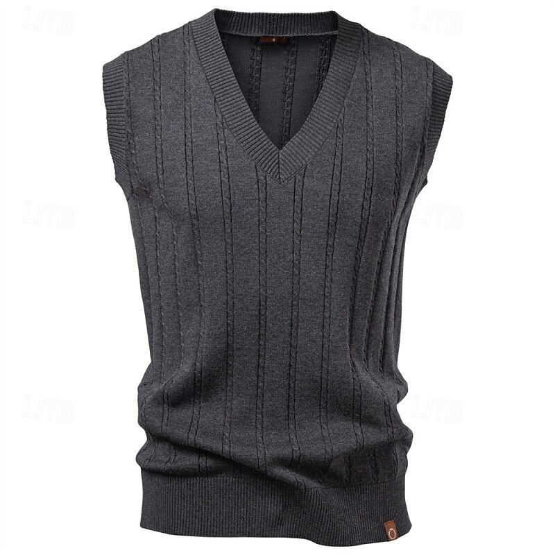 Men's Sweater Sweater Vest Pullover Sweater Jumper Ribbed Cable Knit Tunic Knitted Slim Fit Solid Color V Neck Knitwear Contemporary Casual Daily Wear Clothing Apparel Winter Spring &  Fall Black4
