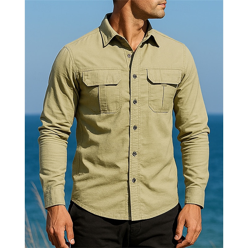 Men's Hiking Shirt Military Shirt Waterproof Shirt Long Sleeve Turndown Shirt Top Outdoor Breathable Nylon Black Army Green Khaki Hunting Fishing Camping / Hiking / Caving3