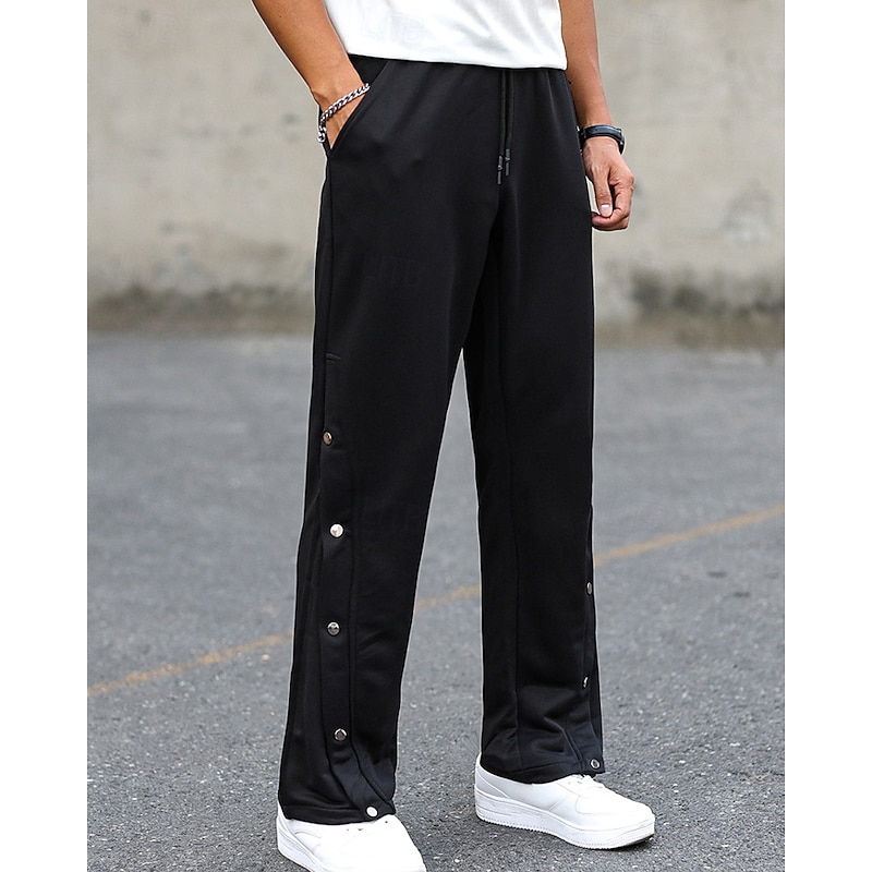 Men's Sweatpants Tear Away Pants Flared Pants Trousers Drawstring Pocket Elastic Waist Plain Comfort Sports Outdoor Daily Fashion Casual Black Micro-elastic