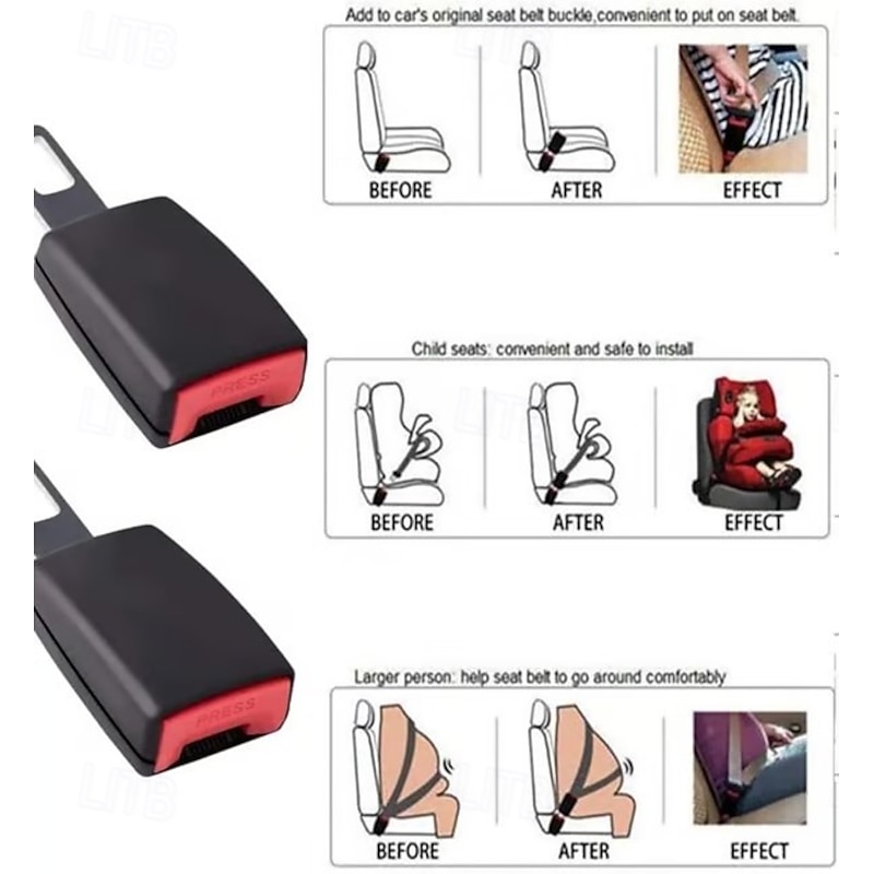 2 Pack Car Belt Buckle Extension Seat Belt Clips Universal Auto Belt Shoulder Extender Strap Pad, Soft and Comfortable Shoulder Strap Accessory for Car Interiors. Black4