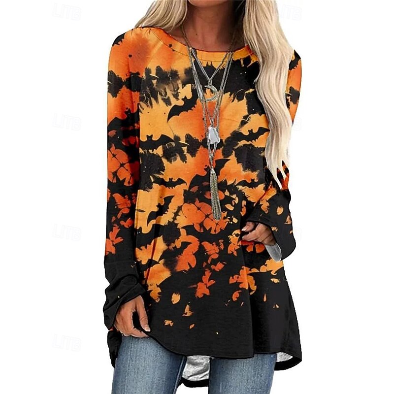 Women's T Shirt Color Block Casual Long Sleeve Crew Neck Regular Tops Daily Going out Weekend Print Maroon Black Yellow Purple Orange Spring3