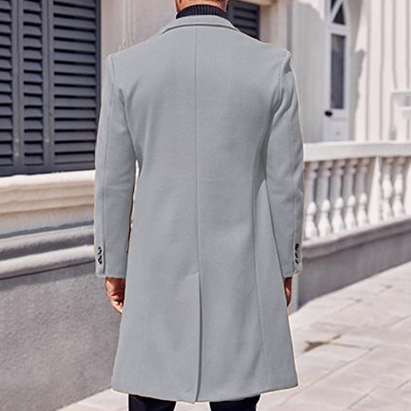Men's Overcoat Trench Coat Long Trench Coat Vacation Daily Fall Winter Polyester Windproof Warm Outerwear Clothing Apparel Fashion Classic Plain Pocket Lapel Double Breasted4