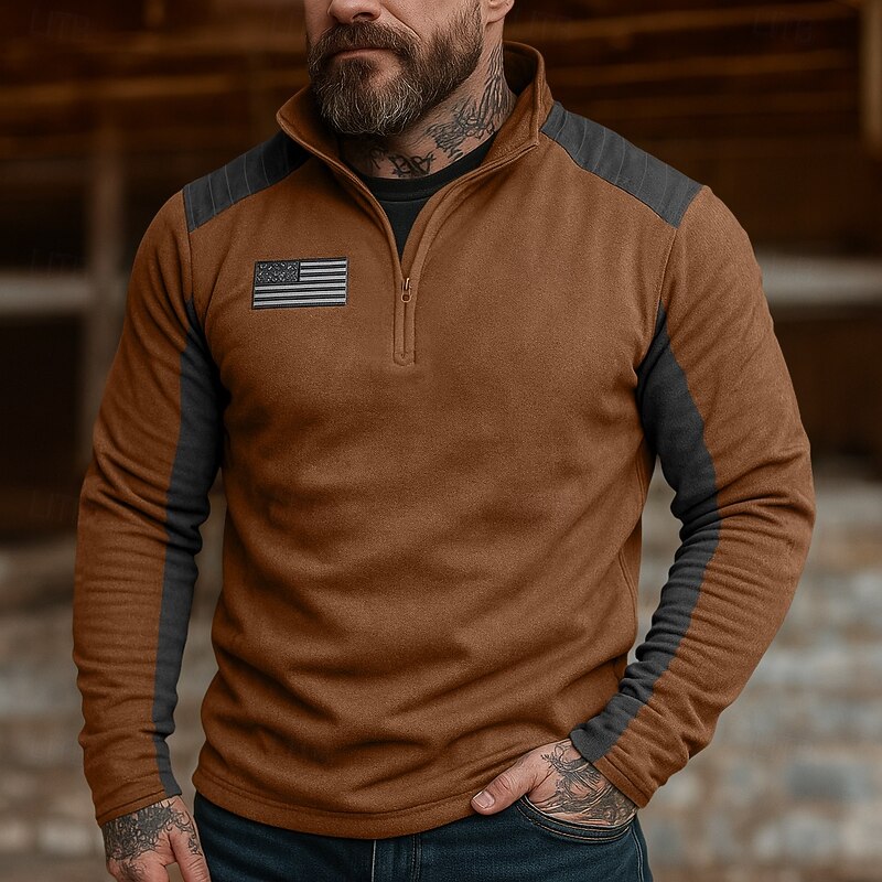 Men's Sweatshirt Fleece Hoodie Quarter Zip Sweatshirt Tactical Hoodie Reddish brown Army Green Khaki Standing Collar Plain Zipper Sports & Outdoor Casual Daily Streetwear Cool Sportswear Spring3