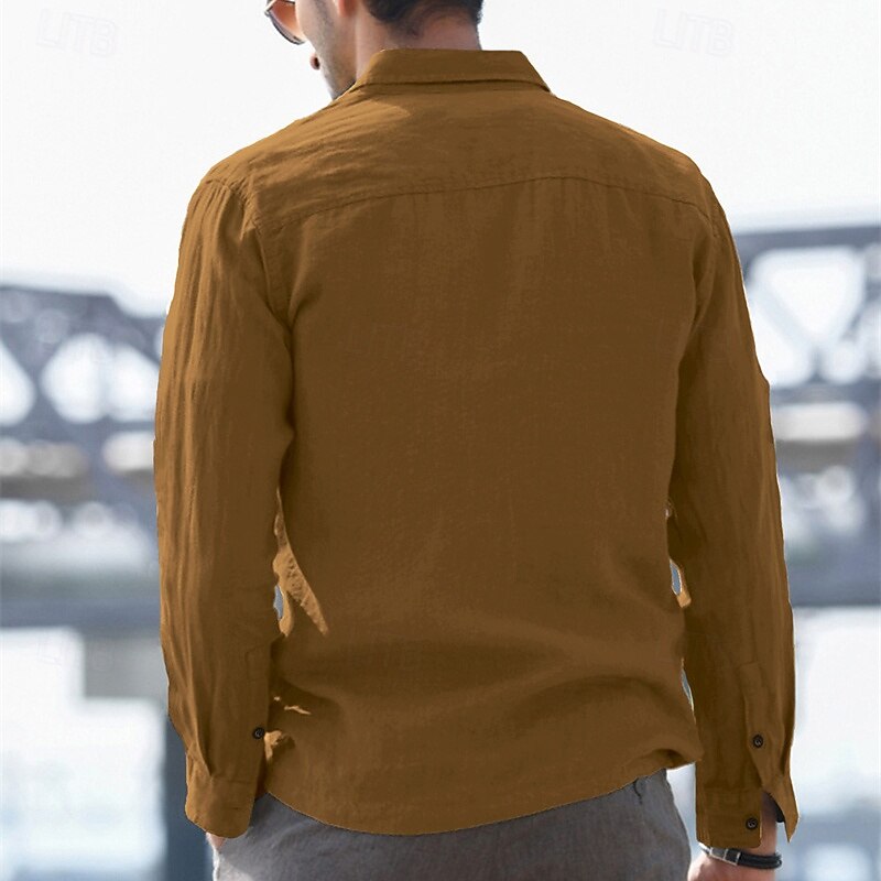 Men's Shirt Jacket Winter Jacket Plain Vacation Daily Wear Black Brown Army Green Gray Long Sleeve Lapel Spring Fall Clothing Apparel Pocket2