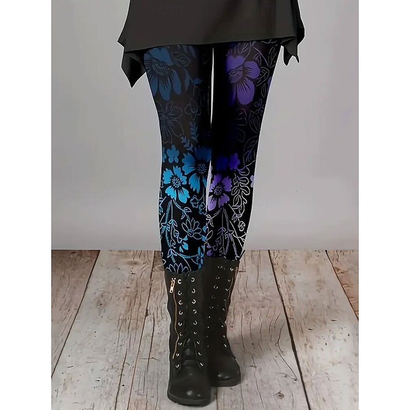 Women's Leggings Vacation Vintage Fashion Full Length High Waist Floral Graphic Printing Thermal Warm Soft Breathable Stretchy Formal Outdoor Vacation Pink Dark Pink Blue Purple Spring Fall Slim Fit4