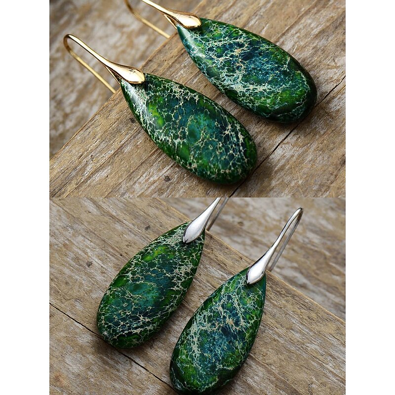 Women's Natural Stone Drop Earrings – Elegant Alloy Hook Teardrop Dangle Jewelry for Ladies, Bohemian Style Accessories for Parties, Weddings and Everyday Wear2