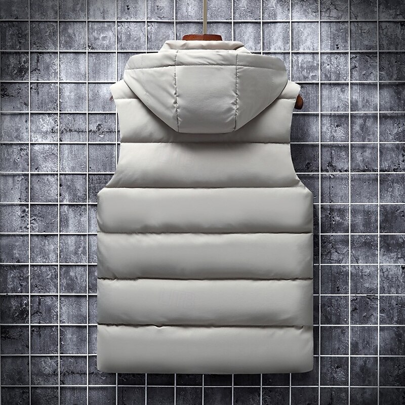 Men's Puffer Vest Vest Gilet Vacation Daily Date Fashion Casual Winter Pocket Polyester Warm Comfortable Solid Color Zipper Hooded Regular Fit Black Blue Dark Gray Beige Vest3