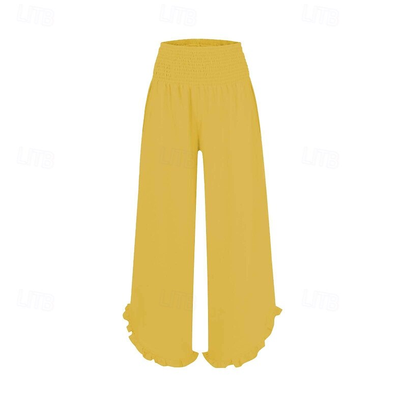 Women's Cotton Linen Pants Wide Leg Slacks Streetwear Casual Full Length Natural Plain Elastic Waist Comfortable Street Holiday Daily Wear claret Orange red Spring Grass Green Yellow Fall Regular Fit3