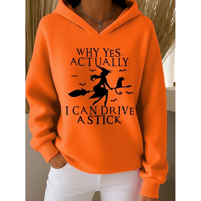 Halloween Women's Pullover Hoodie Sweatshirt Monster Graphic Witch Vintage Fashion Western Long Sleeve Hooded Street Dailywear Holiday Print Front Pocket Black Pink Purple Orange Green Fall2