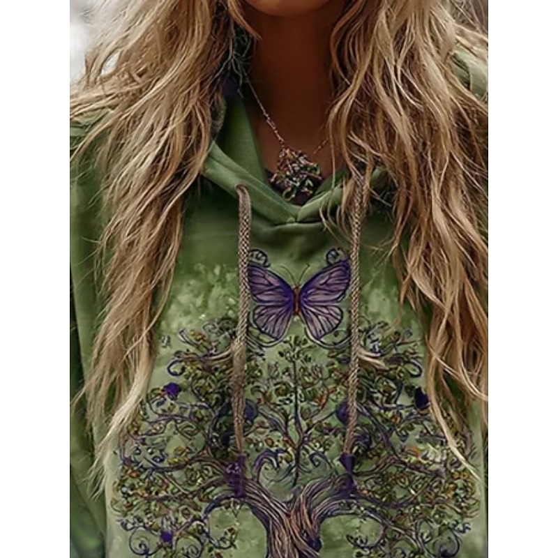 Women's Hoodies Graphic Vintage Daily Casual Long Sleeve V Neck Regular Tops Tribal Tree Of Life Vintage Designer Basic Print Vacation Street Going out Daily Holiday Print Green Fall Winter2