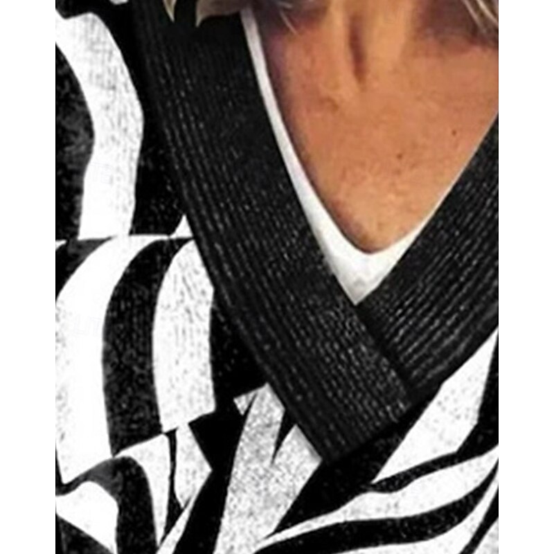 Women's Sweater Fashion Color Block Ribbed V Neck Knitted Long Sleeve Regular Tops Knit Holiday Going out Weekend Black Fall2