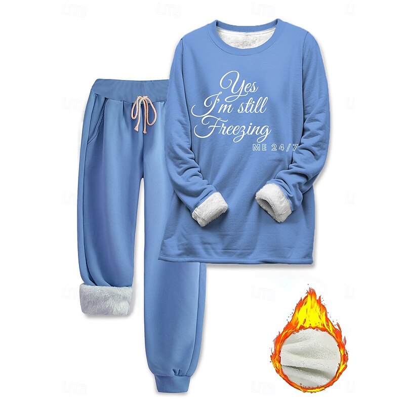 Women's Warm Fashion Two Piece Sets Tracksuit Pants Sets Long Sleeve Bishop Sleeve Crew Neck Graphic Letter Print Outdoor Vacation Daily Black Pink Dark Pink Spring Regular Fit