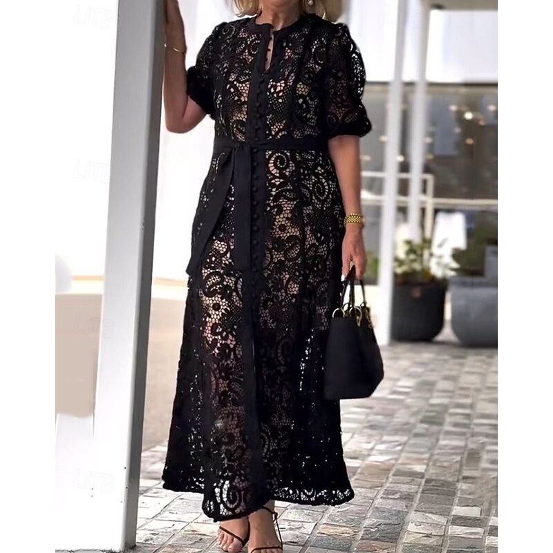 Women's Long Dress Maxi Dress Lace Dress Summer Dress Fashion Modern Daily Beach Weekend Regular Fit Plain Short Sleeve V Neck Black White Pink Red Summer