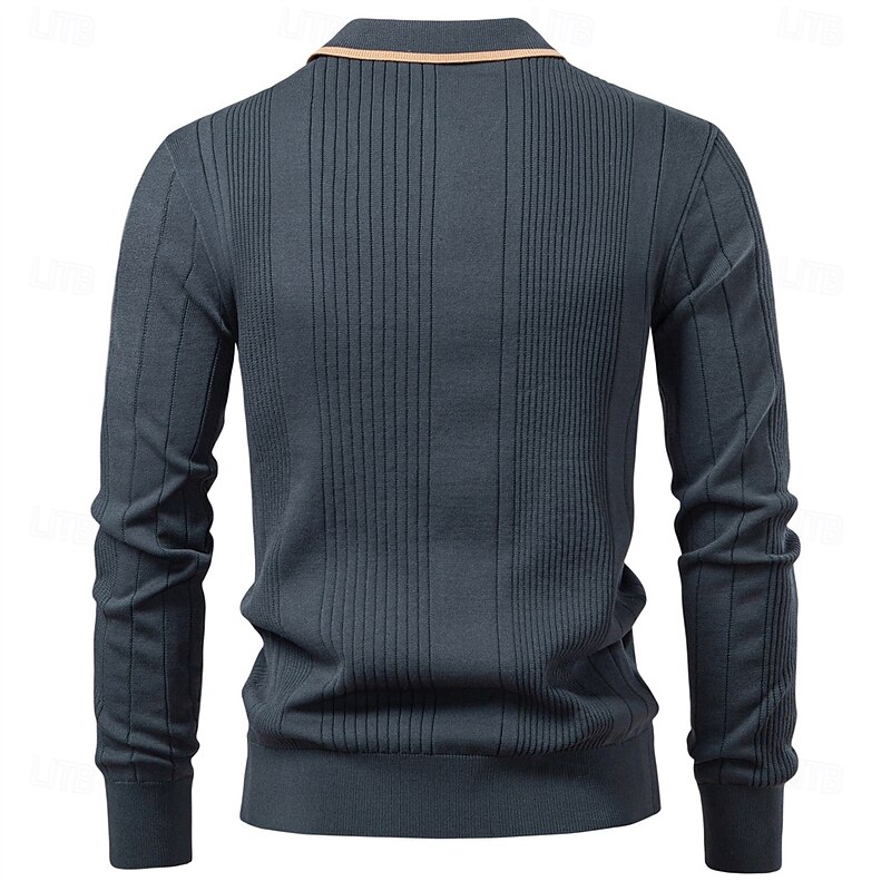Men's Pullover Sweater Jumper Knit Regular Tops Color Block Buttons Solid Color Polo Collar Vintage Daily School Home Clothing Apparel Spring Fall Blue Brown S M L2
