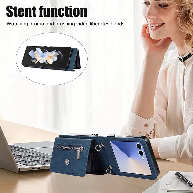 Phone Case For Samsung Galaxy Z Flip 7 Z Flip 6 Z Flip 5 Z Flip 4 Back Cover Zipper with Lanyard Card Slot Retro TPU PU Leather4