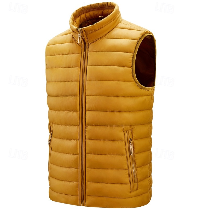 Men's Puffer Vest Vest Gilet Vacation Daily Date Fashion Casual Winter Pocket Polyester Warm Comfortable Solid Color Zipper Stand Collar Regular Fit Black Yellow Red Army Green Vest