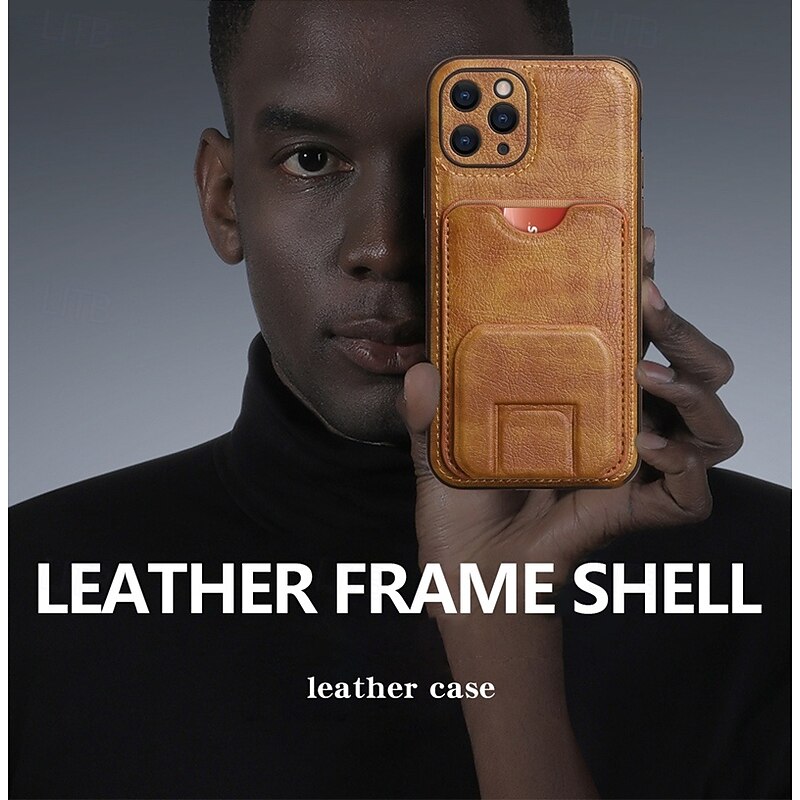 Phone Case For 16 15 14 Pro Max Plus 16e 13 Pro Max Back Cover Card Slot Shockproof Retro TPU PU Leather3